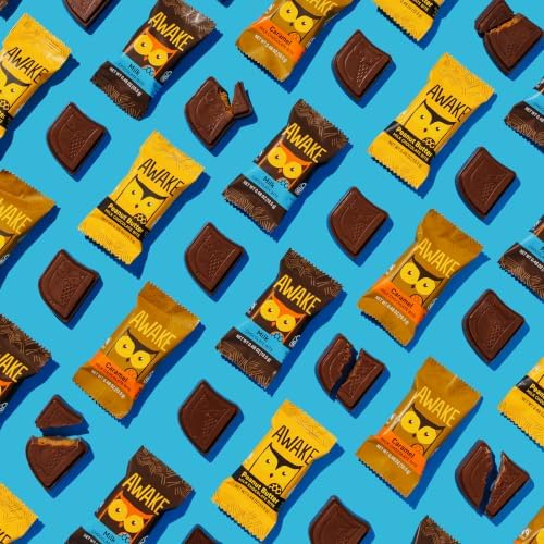 AWAKE - Caffeinated Chocolate Bites - 50mg Caffeine - Variety Pack (3 Flavors), 50 pieces - Peanut Butter, Milk, & Caramel - Energy Bites - Coffee Alternative - Fairtrade, Gluten Free, Non GMO - 0.48oz
