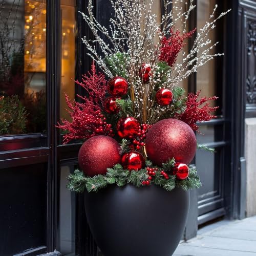Threan 10 Inch Burgundy Glitter Large Christmas Ball Ornament