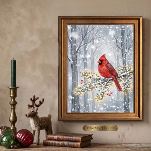 Framed Red Cardinal Winter Canvas Art Gold Frame Inch 12x16