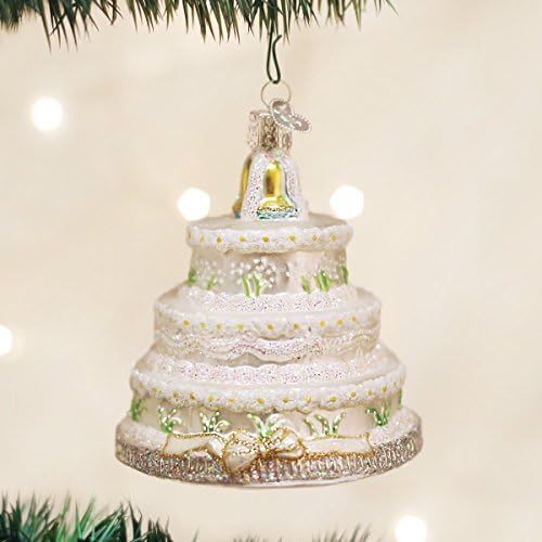 Old World Christmas Bride and Groom Wedding Cake Glass Blown Ornament for Christmas Tree, Handcrafted Holiday Decoration, Wedding Collection