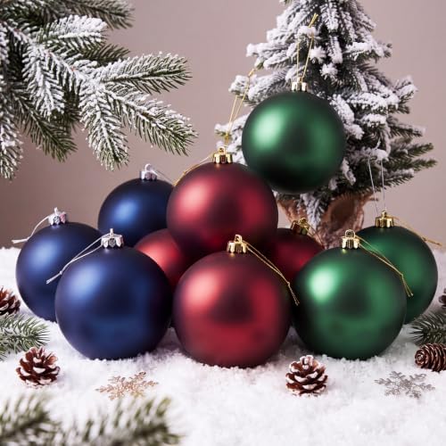 Wettarn 8 Pcs 6" Red Green Blue Christmas Tree Plastic Ball Ornaments