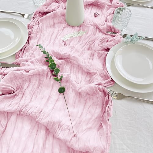 1 Pack Cheesecloth Table Runner 10Ft Christmas Gauze Boho Table Runners for Wedding Decor Bridal Shower Decorations Baby Shower Party(35" x 120")