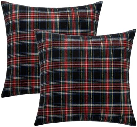 MIULEE Christmas Plaid Pillow Covers Scottish Tartan 20x20 Dark Blue