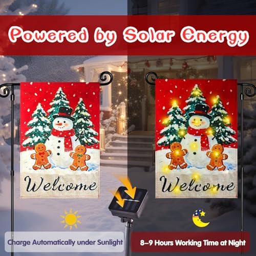 Lighted Christmas Snowman Garden Flag Outdoor Decor, 12x18 In