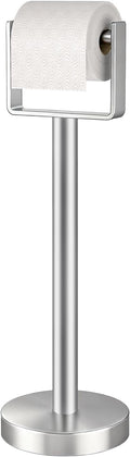 YUMORE Toilet Paper Holder Free Standing, Stainless Steel Toilet Paper Stand, Weighted Base Floor Tissue Roll Holder for Bathroom, Brushed Nickel 200UP