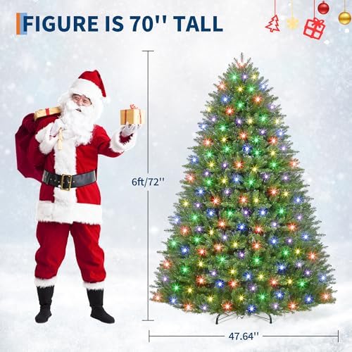 6ft Pre-Lit Artificial Spruce Christmas Tree with 450 Dual-Color LEDs, 1600 Thickened Branch Tips & 2 Lighting Modes, Easy Setup Automatic Branches for Home, Office & Party