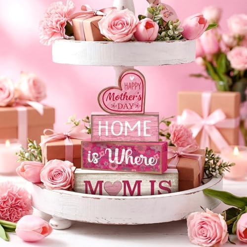 Lineshading 4 Pcs Wooden Block Signs Mothers Day Farmhouse Tabletop Decor