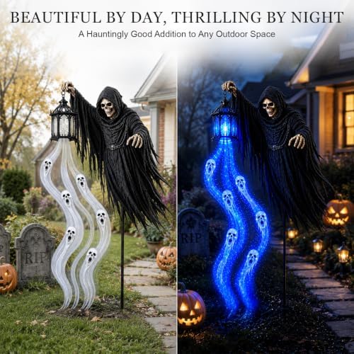 Solar Grim Reaper Skeleton Garden Light for Outdoor Halloween Decorations