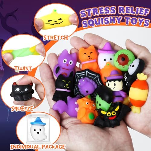 AuroTops 24 PCS Halloween Squishy Toys for Kids Halloween Party Favors Classies Character Squeeze Toys for Trick or Treat Gifts Bulk,Goodie Bags Stuffers for Kids Treat Bags Gifts Classroom Rewards