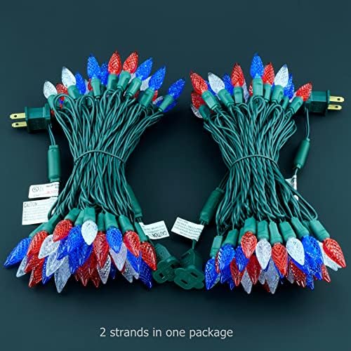 YULETIME 140 Red White Blue C6 Christmas Light, 2-Set 36ft 70 One-Piece LED