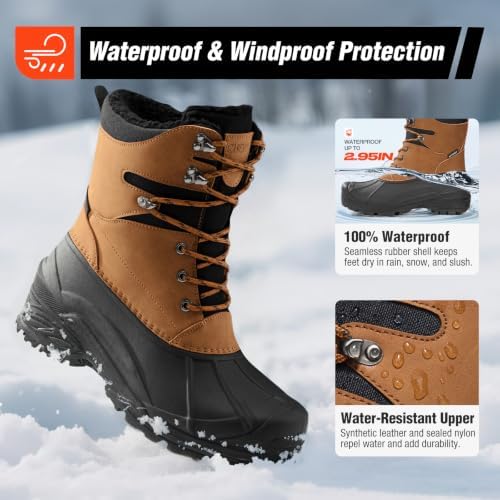 Men's Snow Boots, Insulated Waterproof Winter Duck Boots