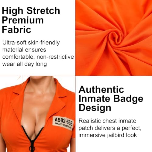 3 PCS Womens Orange Prisoner Costume Romper Halloween Playsuit