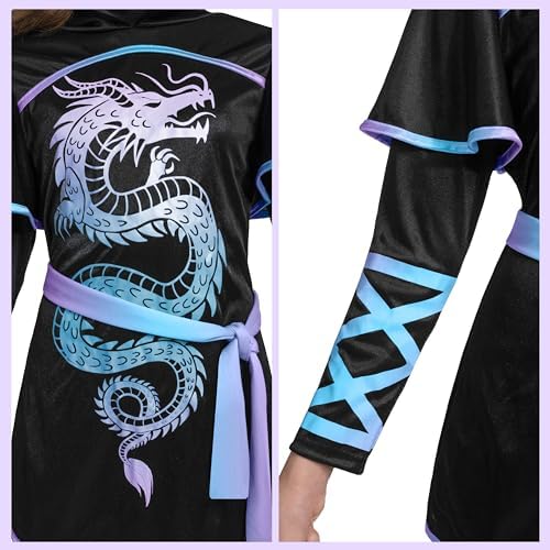Spooktacular Creations Black and Red Ultimate Ninja Dragon Costume Set for kids, Girls, Halloween Dress Up