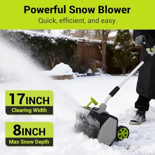 Cordless Snow Shovel: DEKOPRO 40V|17-Inch Cordless Snow Blower，Electric Snow Shove with Adjustable Chute, Lightweight Electric Snow Blower for Sidewalks & Stairs (2×20V Batteries) (Renewed)