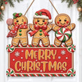 Christmas Decorations Gingerbread Trio Merry Christmas Hanging Wooden Sign