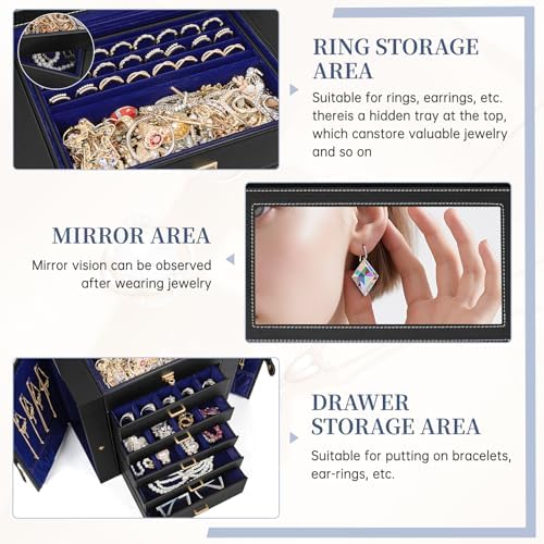 AKOZLIN 6-Tier Jewelry Box Organizer 5 Drawers Storage XLarge BlackBlue