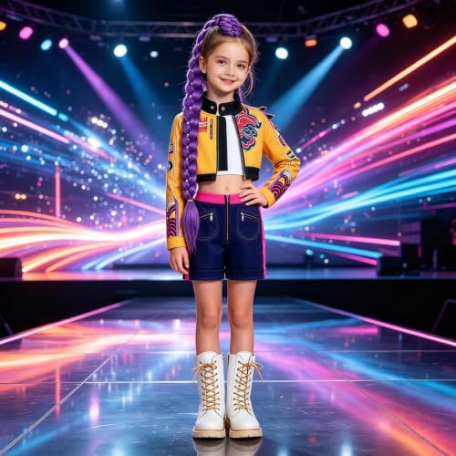 Kids Pop Star Costume Girls Halloween Costumes Outfit with Accessories Set