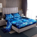 Christmas Tree Bed Sheet Set Kids Blue Girly Glitter Sheets Set 4pc Shiny Reindeer Microfiber Soft Bedding Set,1 Flat Sheet,1 Deep Pocket Fitted Sheet,2 Pillow Cases（Queen Size）
