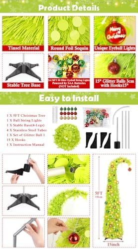 Whimsical Christmas Tree with Ball String Lights for Christmas Decorations