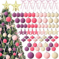 Hollowfly 95 PCS Velvet Christmas Tree Decor Set, Pink, Beige