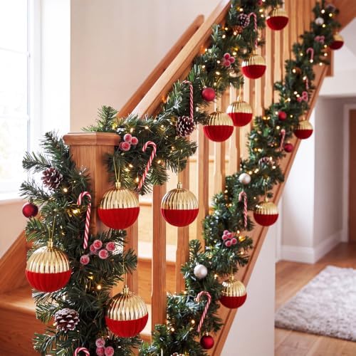 12PCS Red and Gold Velvet Christmas Balls Ornaments,One Style