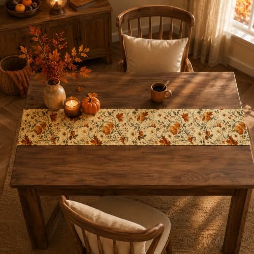 Thanksgiving Table Decor - Vintage Autumn Pumpkin Floral Table Runner
