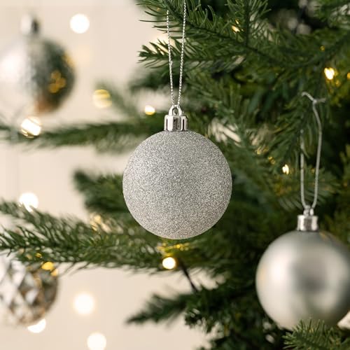 Valery Madelyn Christmas Tree Decorations Ornament Set, 50ct 2 Inches Silver Shatterproof Christmas Ball Ornaments Hanging Xmas Holiday Party Decor