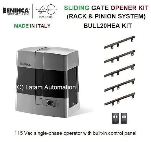 BENINCA Slide GATE Electric Motor Opener/Operator 115 VAC Single-Phase Operator with Built-in Control Panel 60FT / 4,000 LBS (BULL20MA KIT)