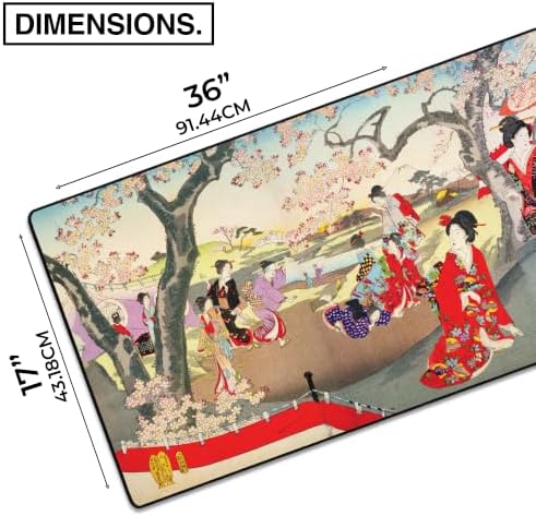 MPCO. Geisha with Cherry Blossoms Gaming Desk Pad, 36" x 17" Desk Mat