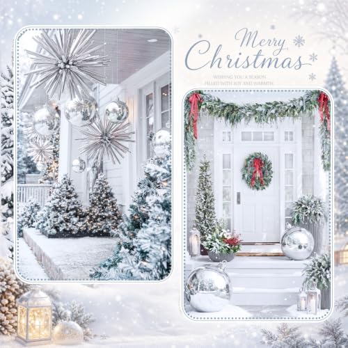 Threan 8 Inch Large Silver Christmas Ball Ornaments Giant Oversized Plastic Shiny Silver Christmas Ball Decorations Shatterproof UV Hanging Ornament for Xmas Tree Outdoor Indoor Hanging Decor