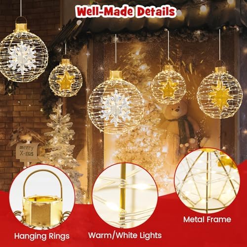 Tangkula 3 Pack Christmas LED Lighted Balls, Metal Sphere Globe Lights