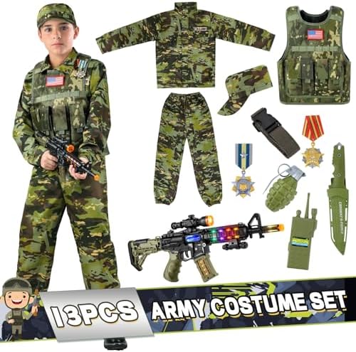 Metemot Kids Army Costume for Boys, Soldier Boys Halloween Costume Age 3-12