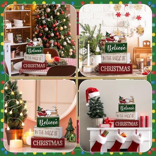 Lineshading 4 Pcs Christmas Table Decorations Wooden Stacked Block Santa