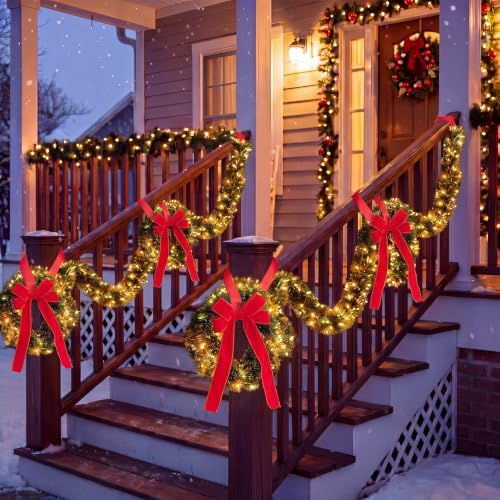 Hotop 8 Pcs Christmas Fence Decorations Outdoor with Solar Lights