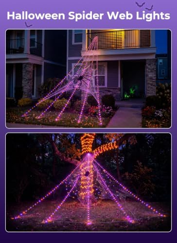 Brightown Halloween Decorations Outdoor, 312-LED Giant Spider Web Lights