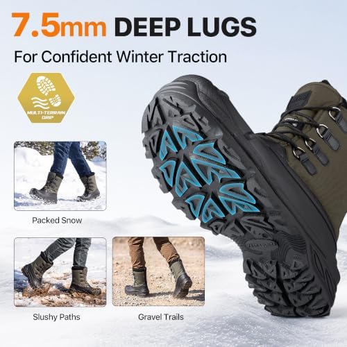FREE SOLDIER Men's Waterproof Winter Snow Boots Removable Liner