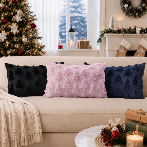 DFXSZ Christmas Tree Pillow Covers 12x20 Set of 2 Christmas Decor Pink