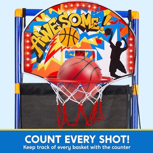 JOYIN Sports Toy LED Lightscore Arcade Basketball Game Set for Kids Ages 3+ – Includes Electronic Scoreboard, Cheer Sound Effects, 4 Balls & Hoop | Indoor/Outdoor for Kids | Easy to Assemble
