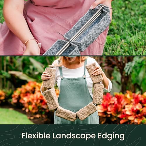 Landscape Edging | Garden Edging Border | Polyrock Bricks for Lawn edging, Flower beds, Pathways & Yard Edging– 10 Packs | Each Section Has 6 Bricks 48"L x 4"W x 2.25"H | 30 Spikes|Cobblestone