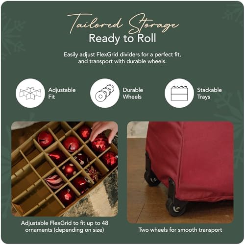Covermates Rolling Adjustable Ornament Storage Bag, 19.25"W x 13"D x 12.5"H