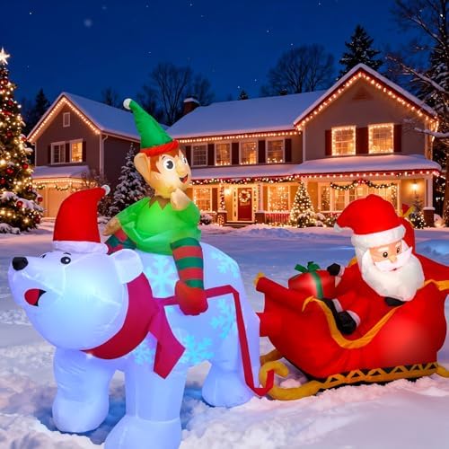 Max Fun 9.5Ft Christmas Inflatables Outdoors Decorations Santa Claus on Sleigh LEDs Build-in Blow Up Christmas Yard Inflatable Decoration for Outdoor Indoor Garden Lawn