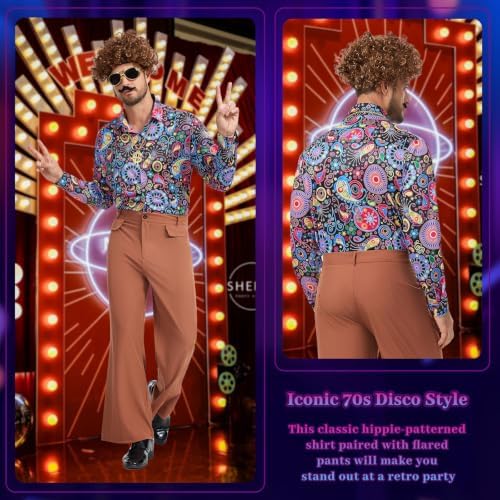 70s Disco Outfit for Men, 7 Pcs Retro Hippie Costume Adults