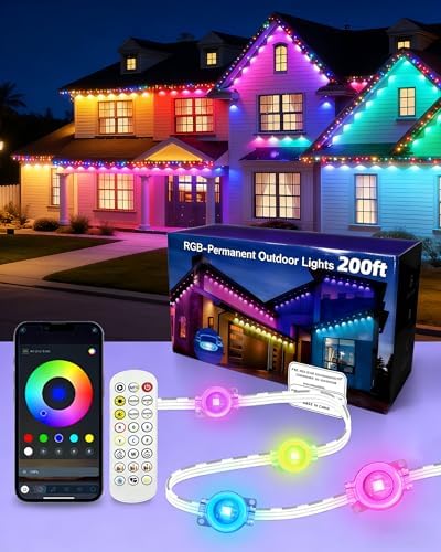 oneup 200FT Permanent Outdoor Lights for House, RGB Smart LED Eave Light IP67 Waterproof, DIY Scene Modes, App Voice Control, DIY Timer, for Christmas Holiday Party Outside Decor