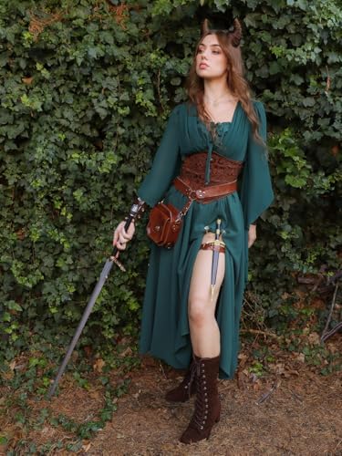 Scarlet Darkness Renaissance Costume Women Pirate Medieval Maxi Dress