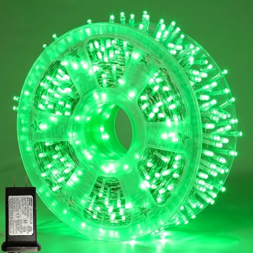 Pooqla 1000 LED Green Halloween Lights Indoor Outdoor Decorations, 328 ft String Lights Plug in with Timer, 8 Modes Waterproof Clear Wire Twinkle Fairy Lights for Bedroom Xmas Tree Christmas Decor