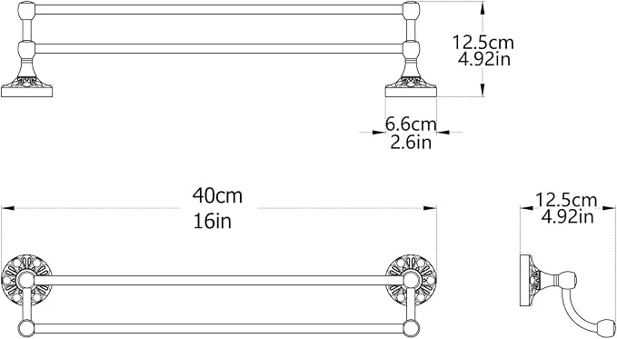 16in Double Layer Bathroom Brass Towel Bar Antique Brush Bronze Towel Bar Kitchen Dish Cloths Bar Hanger for Bathroom Kitchen Vintage Bronze Decorative Towel Holder (Brush Bronze, 40cm)