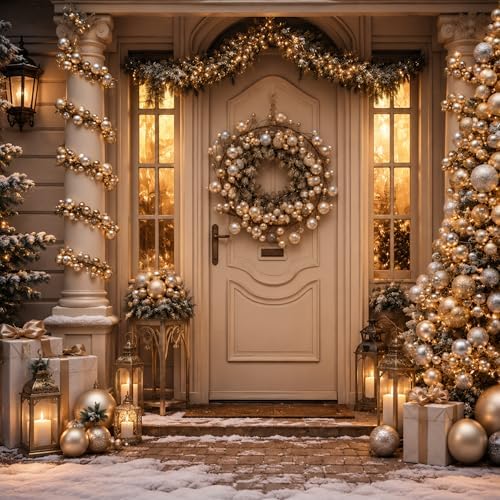 2 Pcs 6 ft Christmas Ball Ornament Garland, Silver, Champagne Gold