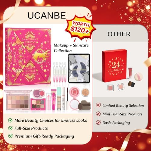 UCANBE Makeup Advent Calendar 2026, 24-Day Christmas Full-Size Makeup Gift Set for Women & Teen Girls, Luxury Cosmetic & Skincare Countdown Calendar, Xmas Holiday Beauty Surprise Make Up Gift Kit