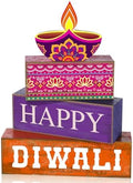Lineshading 4 Pcs Wooden Diwali Tiered Tray Decor, Block Signs for Home