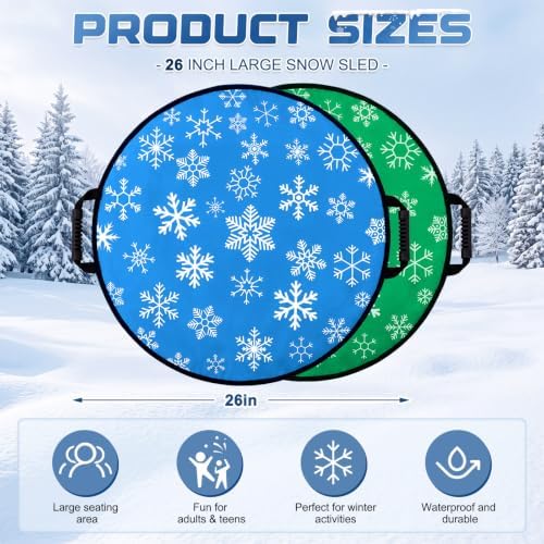26" Foldable Snow Sleds with Handles for Adult